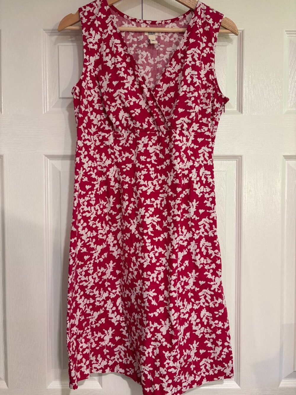 Pink & White Floral Sleeveless Dress 100% Cotton Summer V-Neck Wrap Sundress